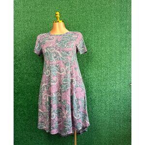 Lularoe Women's Dress Pink/Green Size XXS Paisley Print Short Front/Long Back